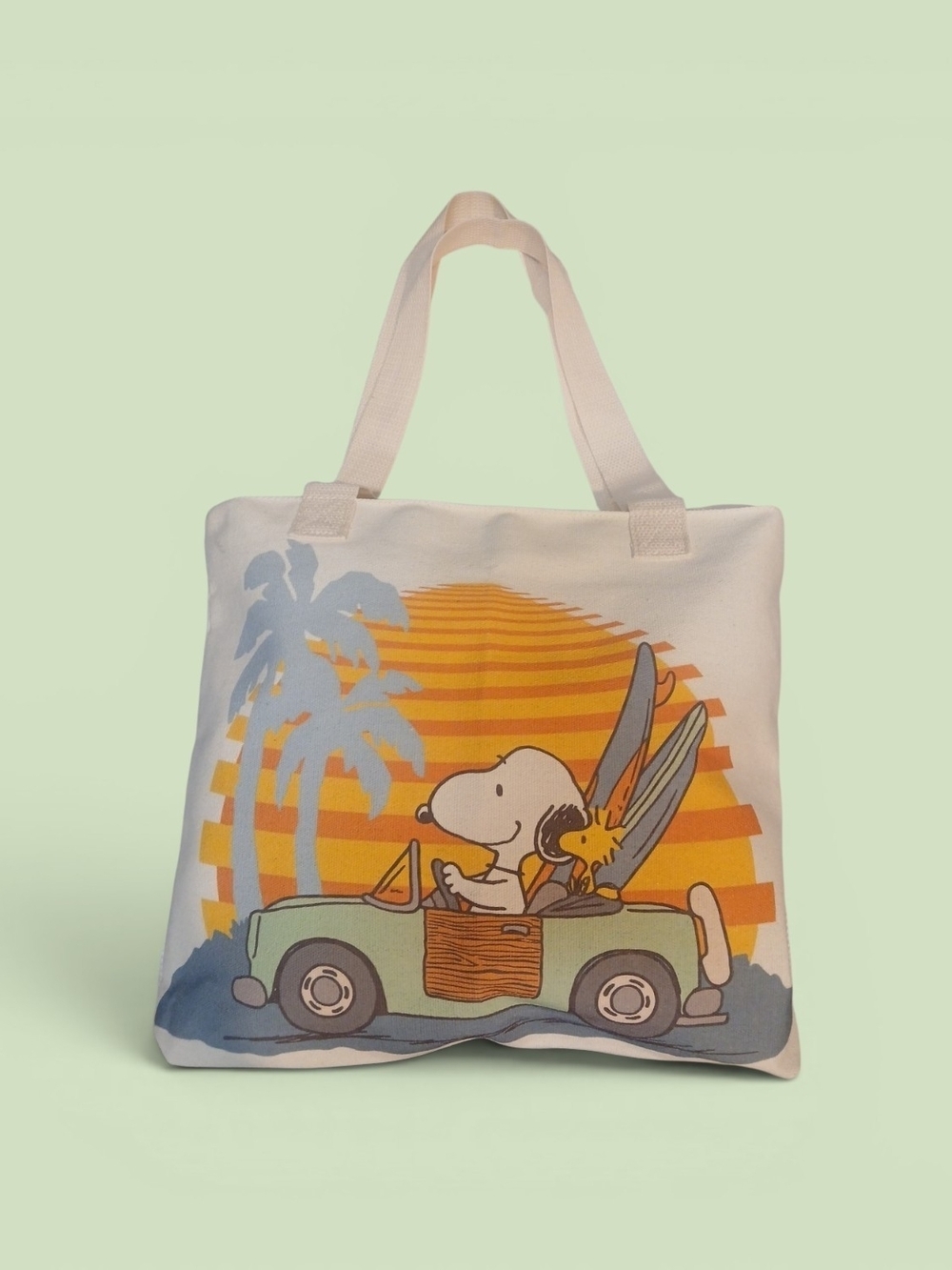Peanuts LAST ONE -ECO,NWT,Canvas Tote Bag,Inside Pocket Snoopy Woodstock Driving